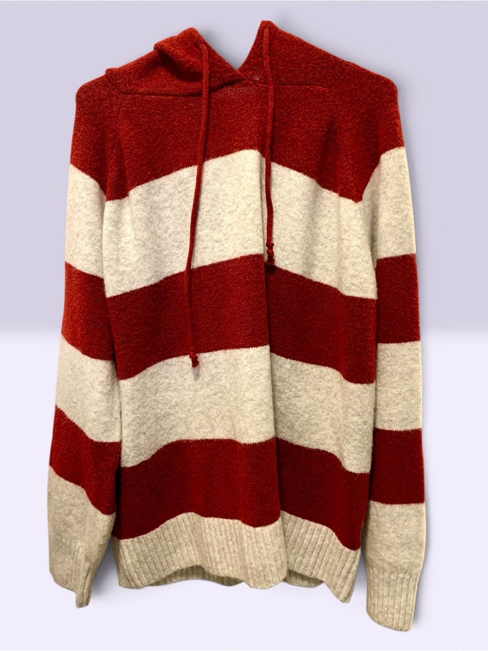 Super comfortable Striped Red & Cream Hooded Sweater size 3XL